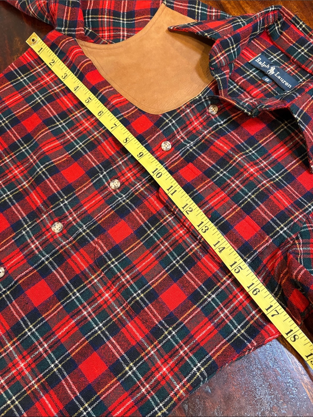 Vintage Ralph Lauren 70s Plaid Button Down Leather Patch Top size 8 *As-Is* - Picture 15 of 16